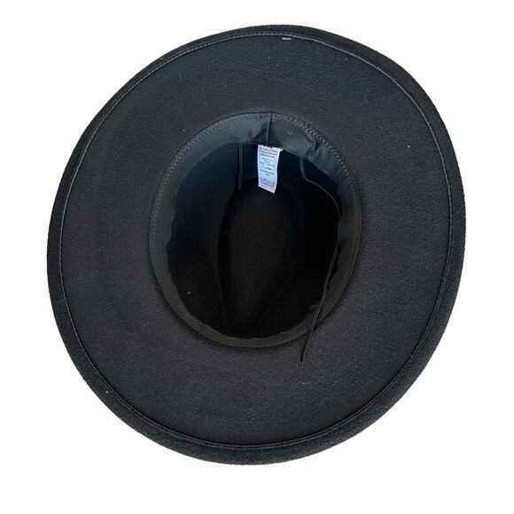Black Felt Cowboy Hat Wide Flat Brim One Size Festival Hatband Cowgirl Vegan NEW - Picture 5 of 8